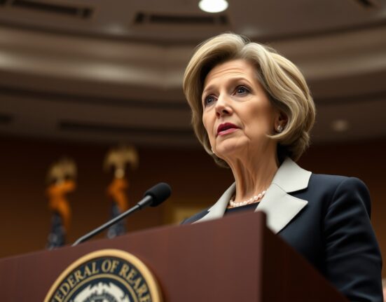 Federal Reserve President Mary Daly discussing monetary policy and potential rate cuts amid geopolitical tensions