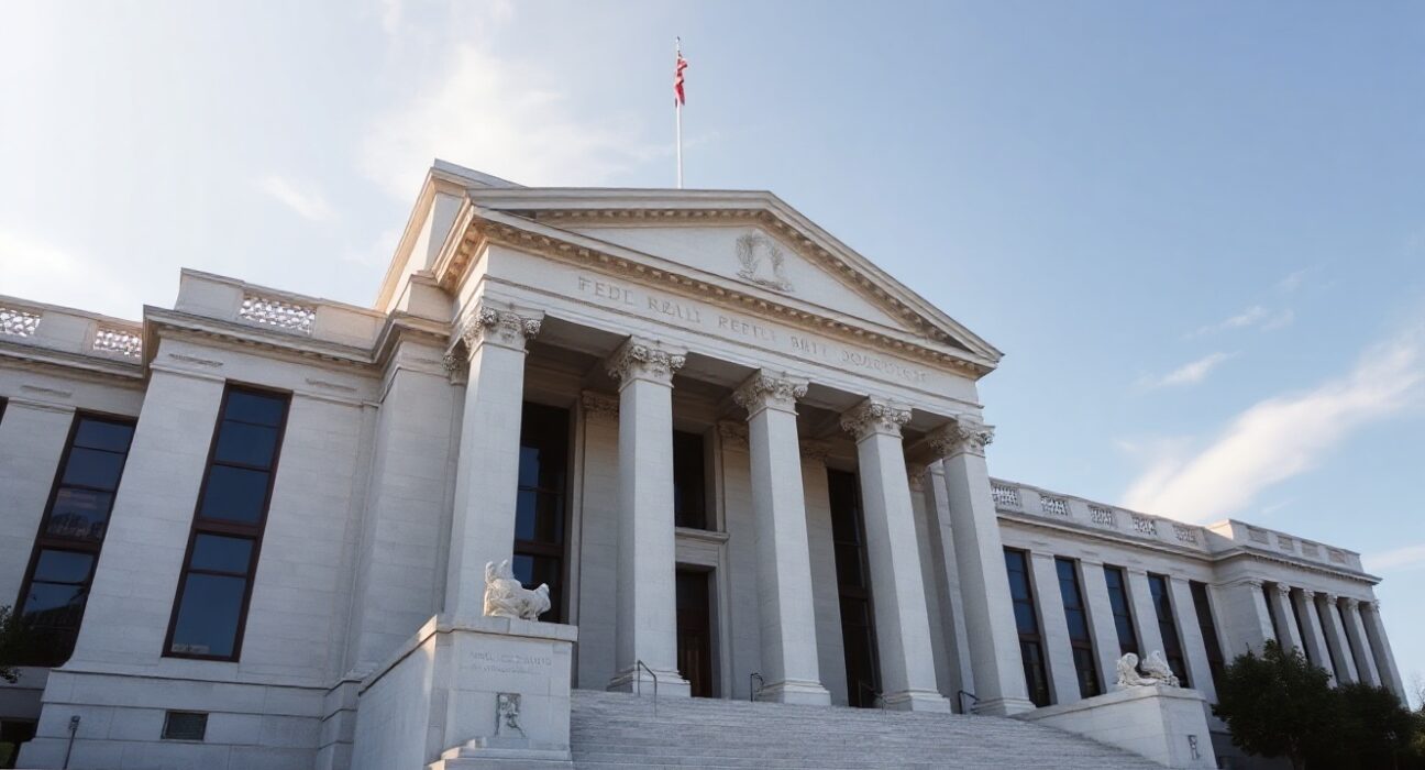 Federal Reserve building in Washington, D.C., with clear sky, representing monetary policy and inflation discussions.