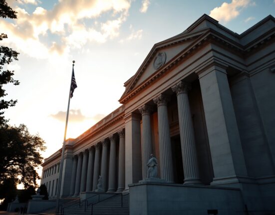 Exterior of the Federal Reserve building in Washington, D.C., during late afternoon.