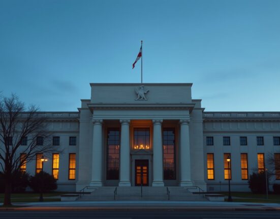 Federal Reserve building analysis of monetary policy decisions on interest rates and inflation