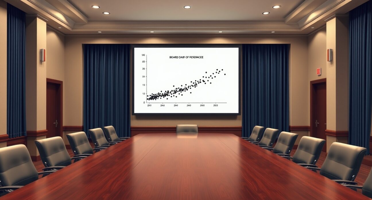Federal Reserve dot plot chart displayed in a boardroom, illustrating steady easing path as per ABN AMRO analysis.
