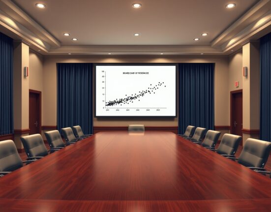 Federal Reserve dot plot chart displayed in a boardroom, illustrating steady easing path as per ABN AMRO analysis.