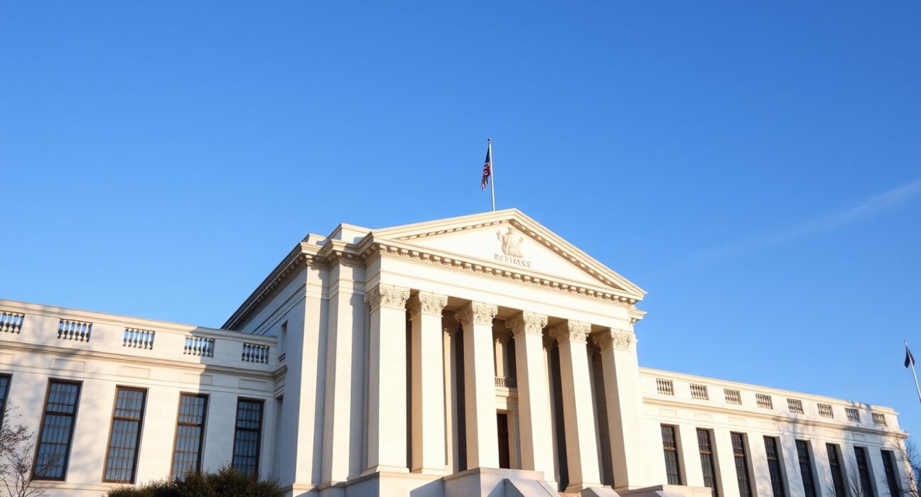 Federal Reserve building exterior on a sunny day