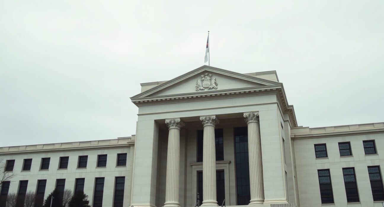 Federal Reserve building facade with a flat yield curve metaphor, illustrating BNY's late-2026 Fed cuts outlook.