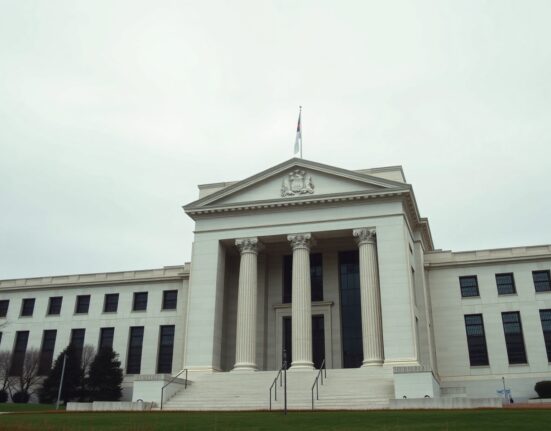 Federal Reserve building facade with a flat yield curve metaphor, illustrating BNY's late-2026 Fed cuts outlook.