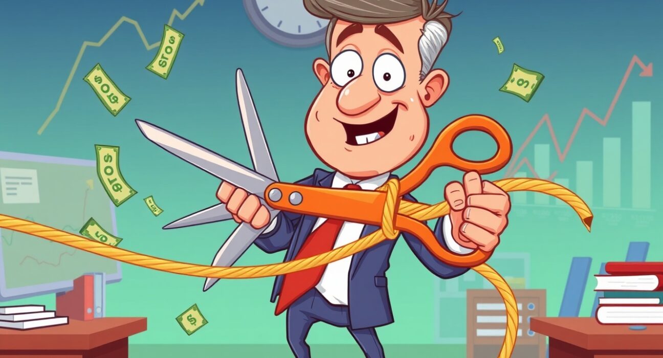 Federal Reserve QE policy decision illustrated with central banker cutting quantitative easing program