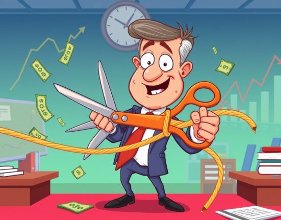 Federal Reserve QE policy decision illustrated with central banker cutting quantitative easing program