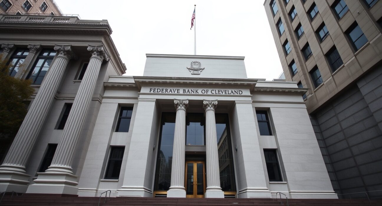 Federal Reserve Bank of Cleveland building exterior on a cloudy day