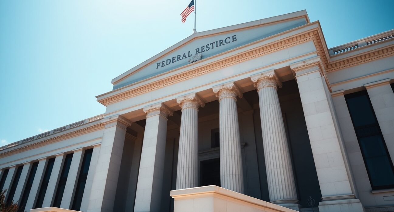 Federal Reserve building in Washington, D.C., under clear sky