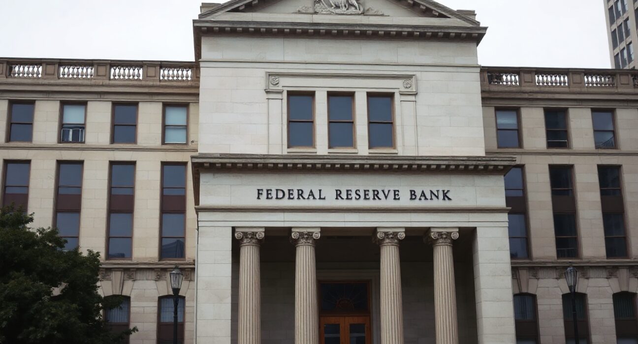 Federal Reserve Bank of Philadelphia building exterior on a cloudy day
