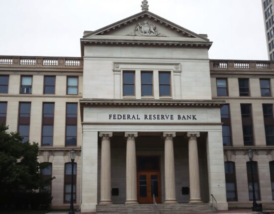 Federal Reserve Bank of Philadelphia building exterior on a cloudy day