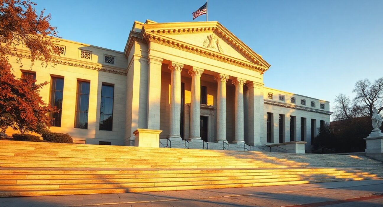 Federal Reserve building in Washington D.C. on a sunny autumn afternoon