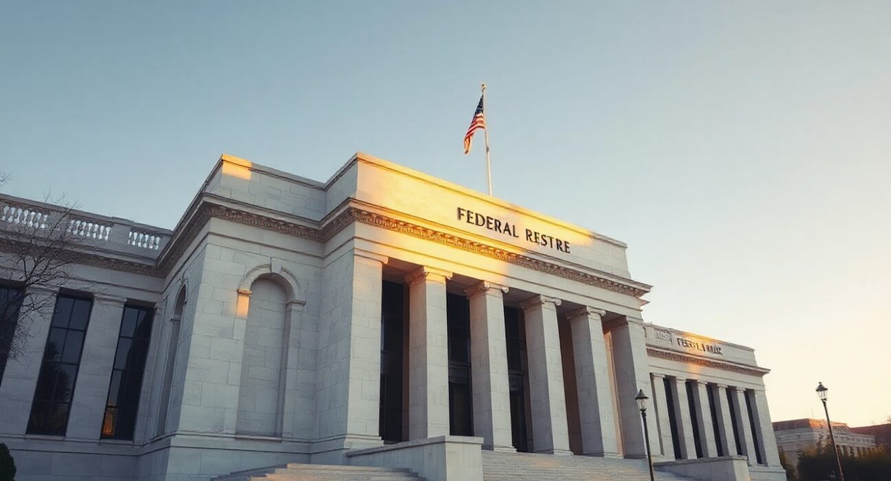 Federal Reserve building exterior in Washington, D.C. during golden hour