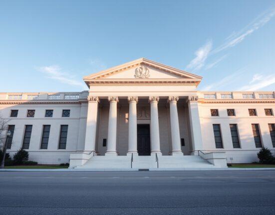 Federal Reserve Board Building in Washington D.C., representing the Fed holds benchmark interest rate steady decision.
