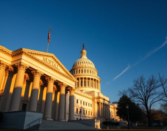 Federal Reserve building in Washington, D.C., with U.S. Capitol in background, symbolizing monetary policy and market reaction.