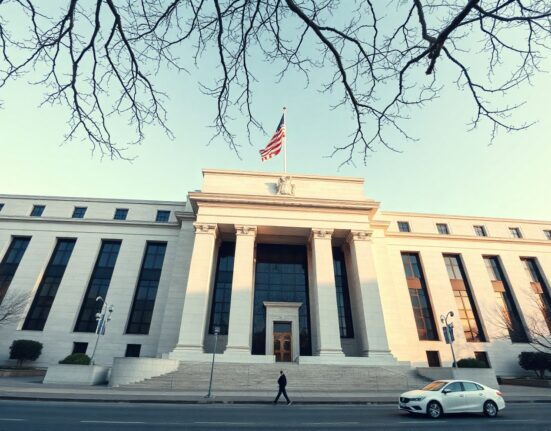 Federal Reserve building in Washington, D.C., as the Fed holds interest rates steady amid uneven economic growth.
