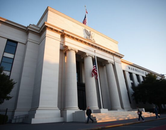 Federal Reserve building in Washington, D.C., as the Fed holds rates steady amid inflation concerns.