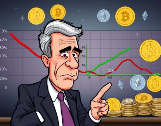 A cartoon illustration showing the inflation target nearing 2%, symbolizing economic stability and its potential impact on cryptocurrency markets.