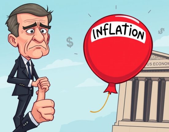 Jerome Powell carefully balancing inflation, illustrating the Fed's efforts to manage the Fed inflation target while maintaining a strong US economy.