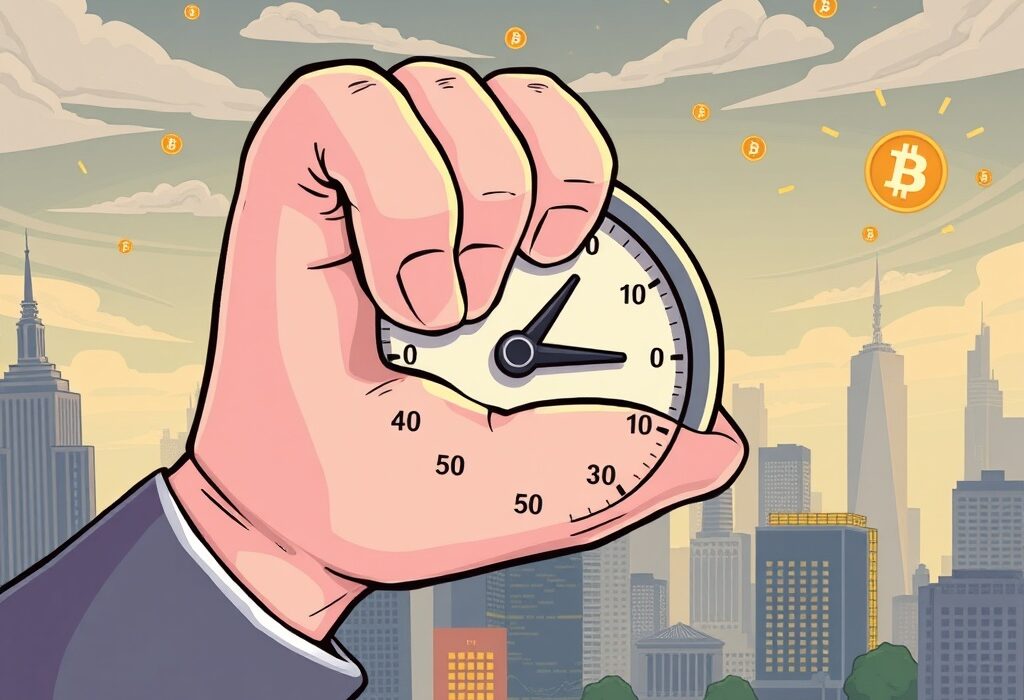 Cartoon showing the Federal Reserve maintaining the Fed interest rate, signaling stability for the economy and crypto markets.