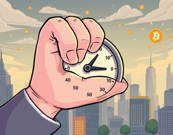 Cartoon showing the Federal Reserve maintaining the Fed interest rate, signaling stability for the economy and crypto markets.