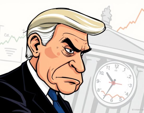 A cartoon illustration conveying a patient approach to Fed interest rates, highlighting cautious economic decision-making.
