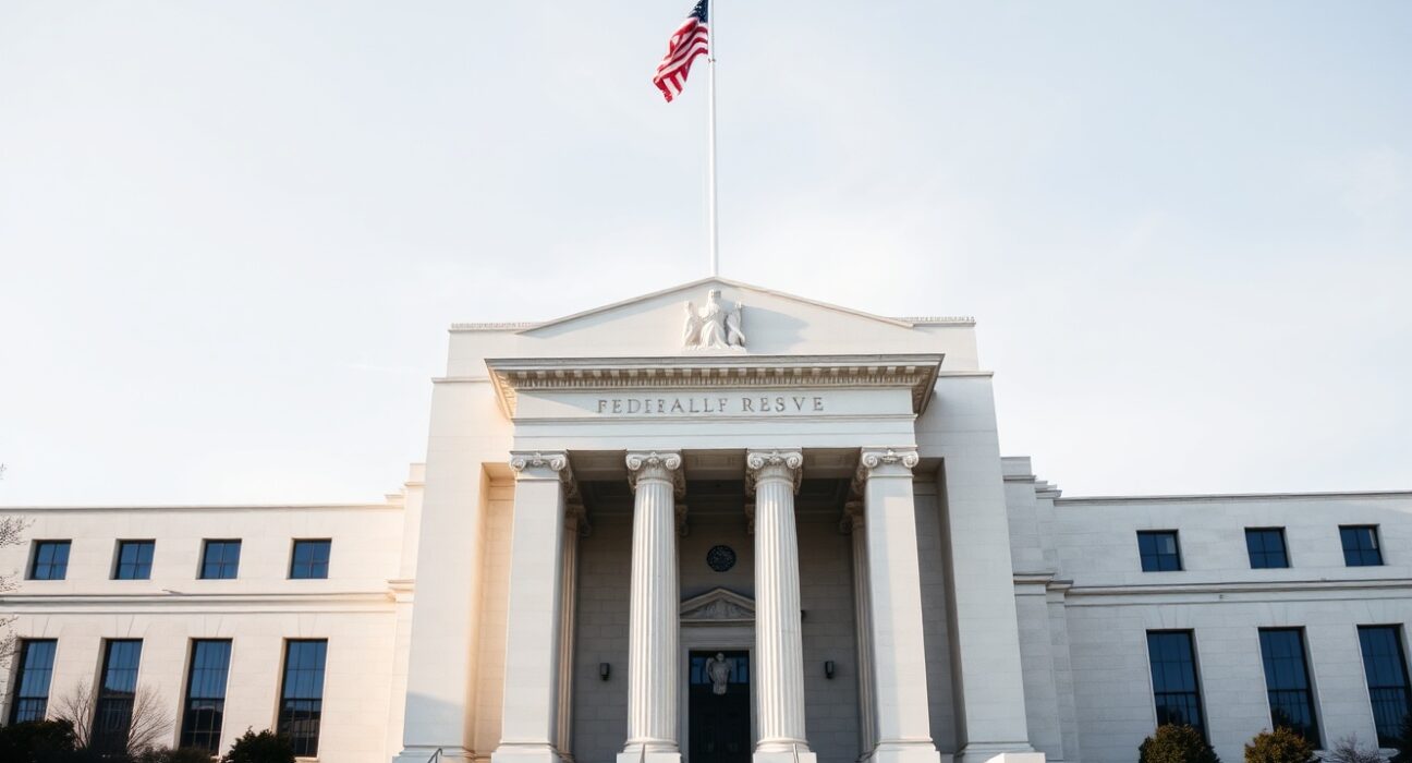 Federal Reserve building in Washington D.C. on a clear day, ahead of a pivotal June policy meeting.