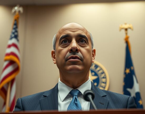Federal Reserve Bank of Minneapolis President Neel Kashkari speaking at a press conference about inflation being too high.
