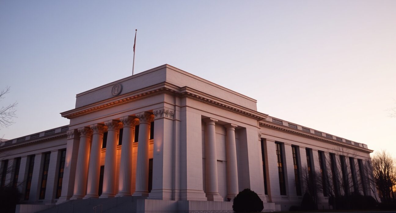 Federal Reserve Building in Washington D.C. at golden hour