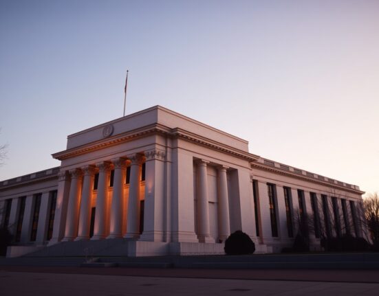 Federal Reserve Building in Washington D.C. at golden hour
