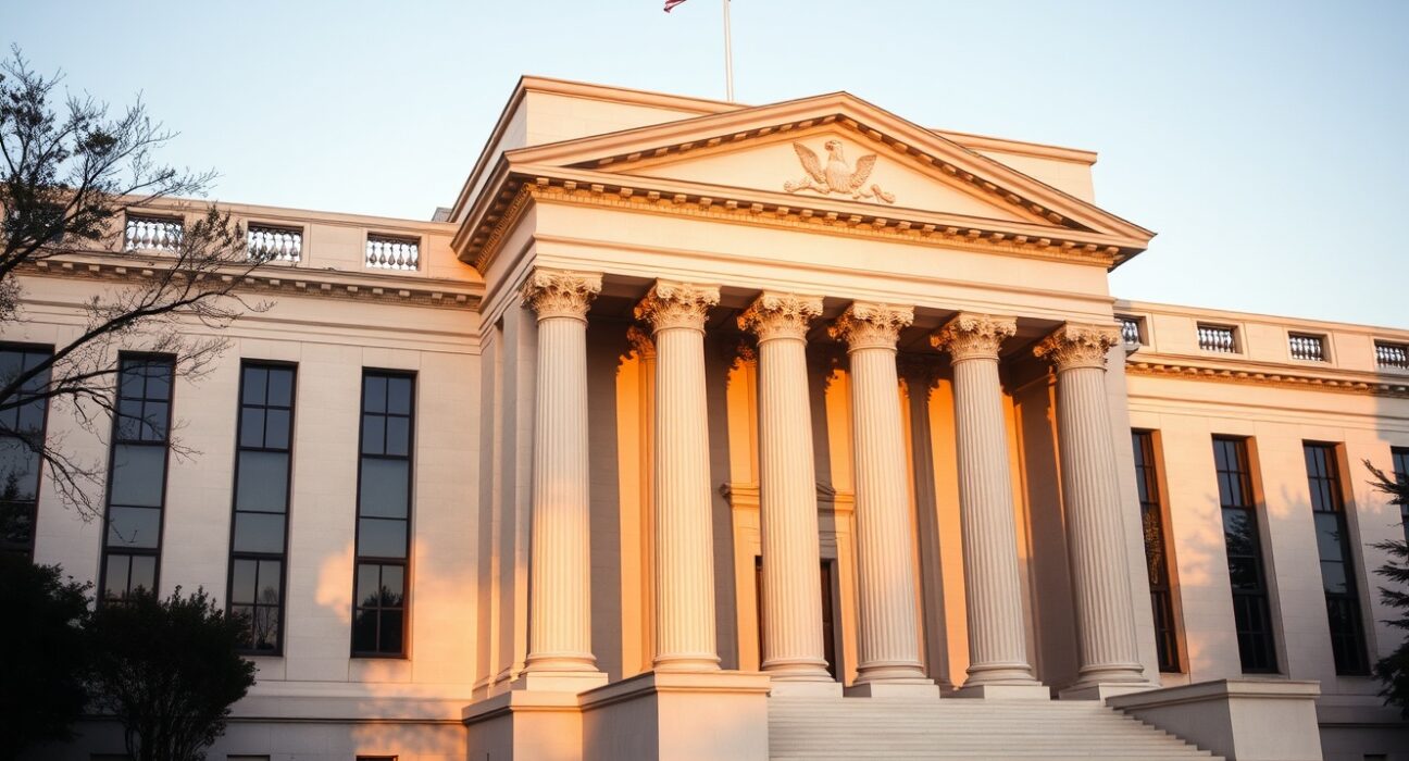 Federal Reserve building in Washington, D.C., symbolizing monetary policy decisions.