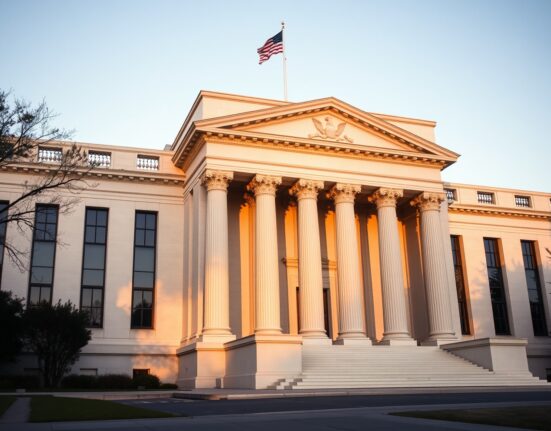 Federal Reserve building in Washington, D.C., symbolizing monetary policy decisions.