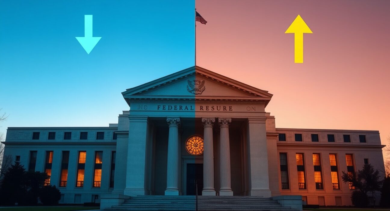 Federal Reserve building illustrating two-way economic risk from Iran conflict