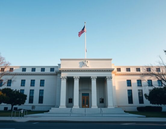 Federal Reserve building in Washington, D.C., on a clear morning