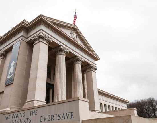 Federal Reserve building in Washington DC under overcast sky, representing steady outlook and war risks analyzed by Rabobank.