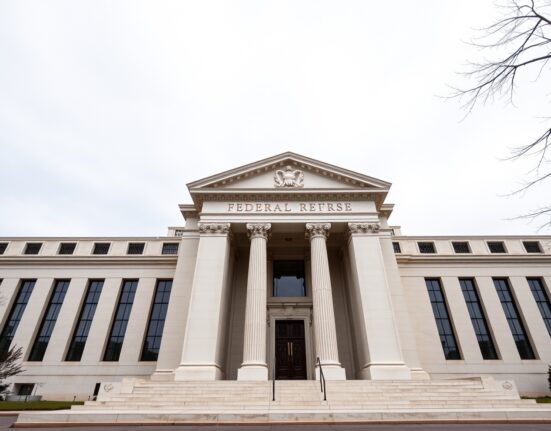 Federal Reserve building in Washington D.C. under overcast sky
