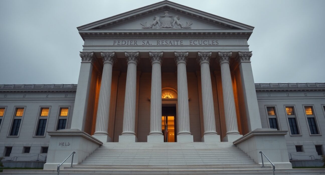 Federal Reserve building under overcast sky representing the Fed policy on hold amid the lingering Iran shock.