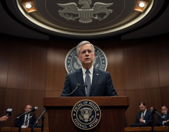 Federal Reserve Chair Jerome Powell at a press conference, signaling the central bank is in a good place to adjust interest rates.