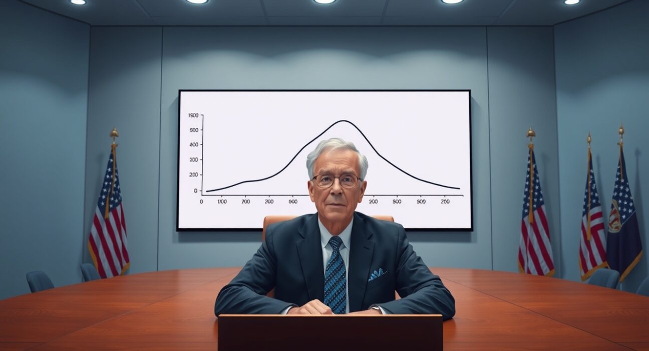 Federal Reserve Chair Jerome Powell in a boardroom, representing the Fed's study on tariffs' one-time inflation impact.