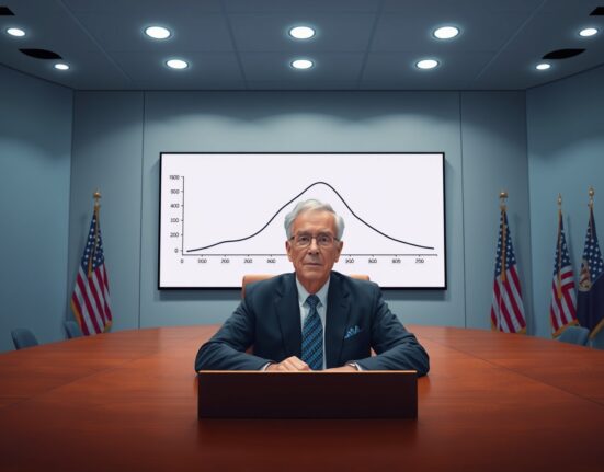Federal Reserve Chair Jerome Powell in a boardroom, representing the Fed's study on tariffs' one-time inflation impact.