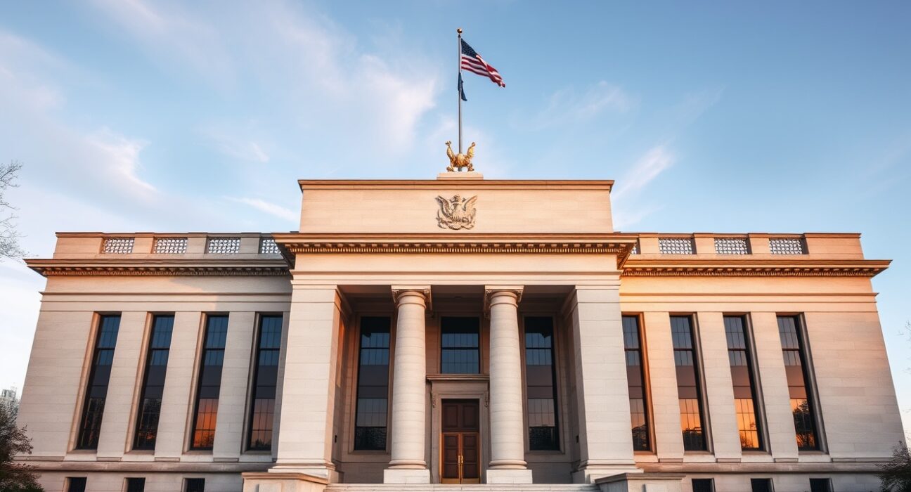 Exterior of the Federal Reserve building in Washington, D.C., under soft afternoon light.