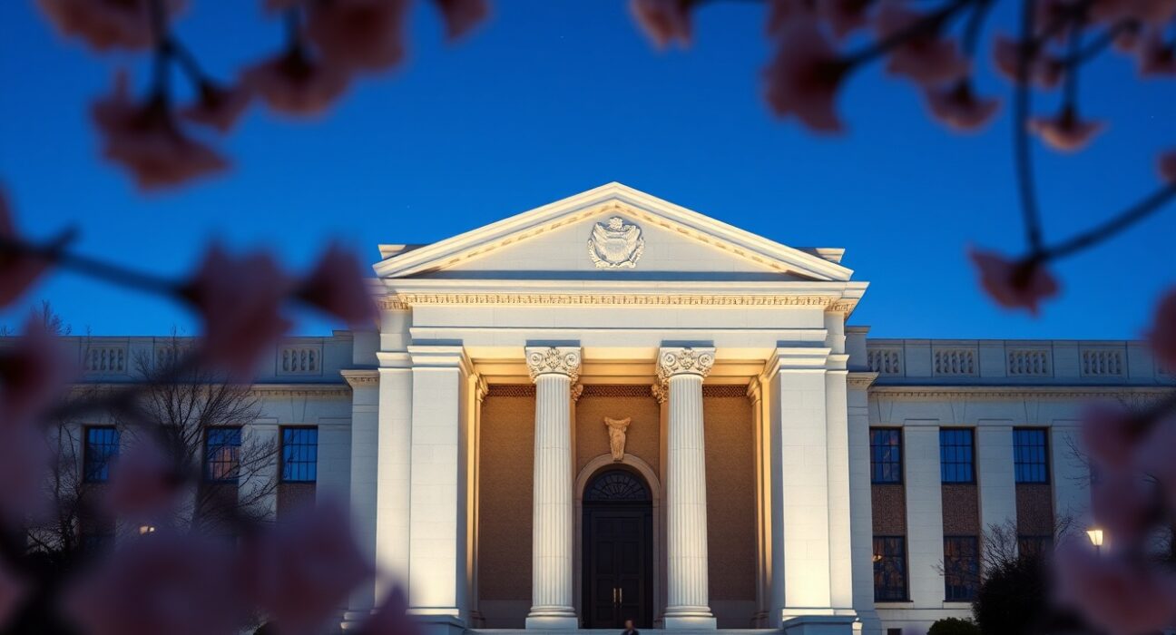 The Federal Reserve building symbolizes the central bank's updated inflation outlook and monetary policy decisions.