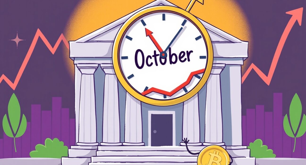 Cartoon illustrating the rising 94% probability of a **Fed rate cut** in October and its potential market implications.