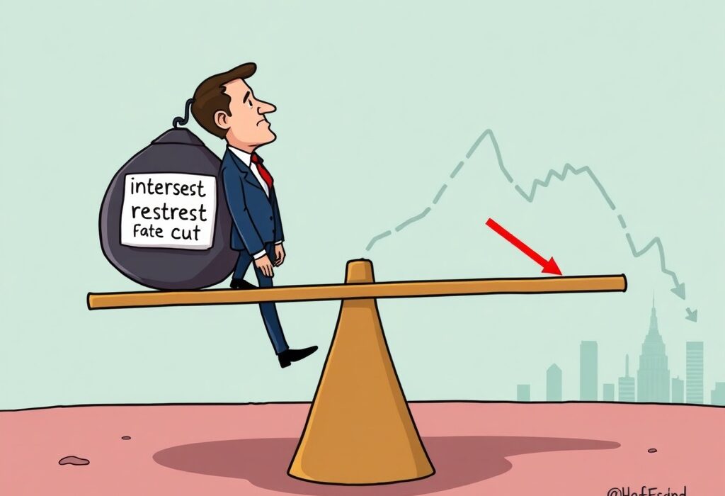 A cartoon illustration showing the odds for a Fed rate cut decreasing, reflecting market uncertainty.