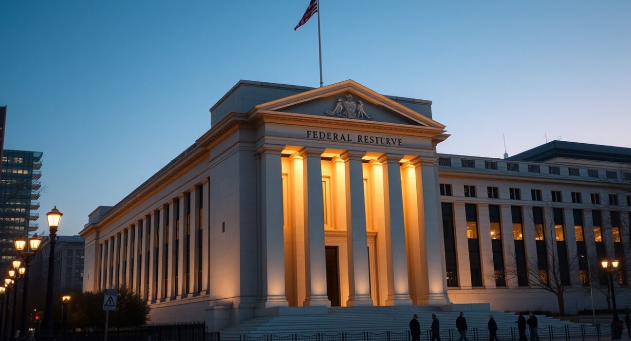 Federal Reserve building in Washington D.C. representing monetary policy decisions and economic analysis