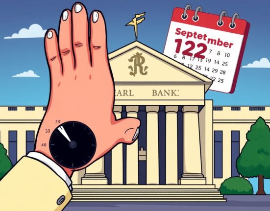 Cartoon showing the Federal Reserve lowering interest rates, symbolizing the anticipated Fed rate cut in September.