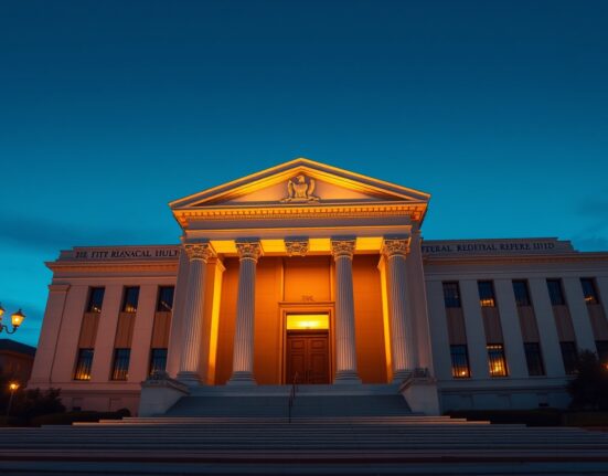 The Federal Reserve building in Washington D.C., representing the central bank's latest monetary policy decisions on rate cuts and inflation forecasts.