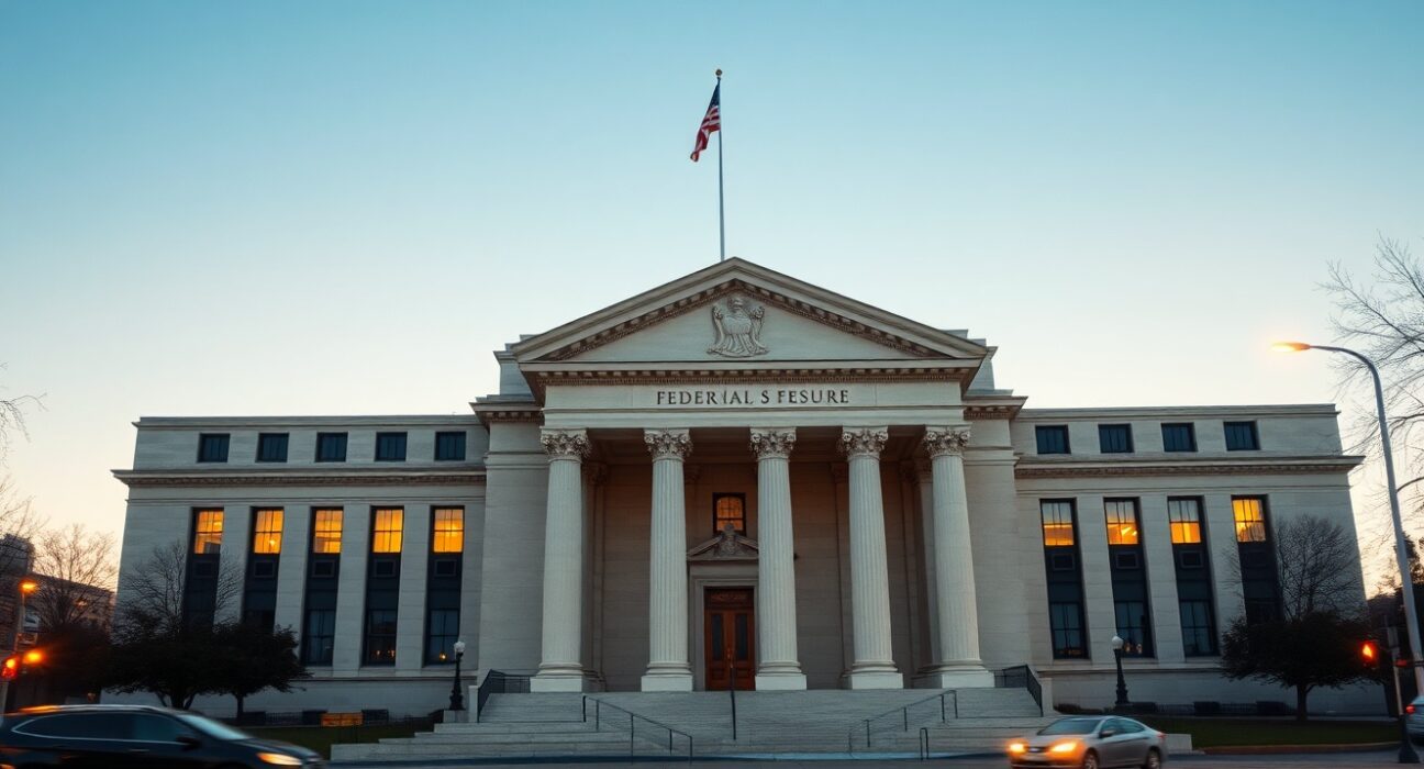Federal Reserve building representing monetary policy and interest rate decisions for 2026 forecasts.