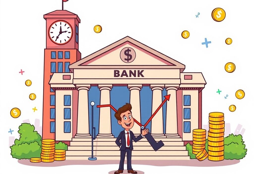 A cartoon illustration depicting the potential impact of Fed rate cuts on the economy, with a focus on future economic shifts.