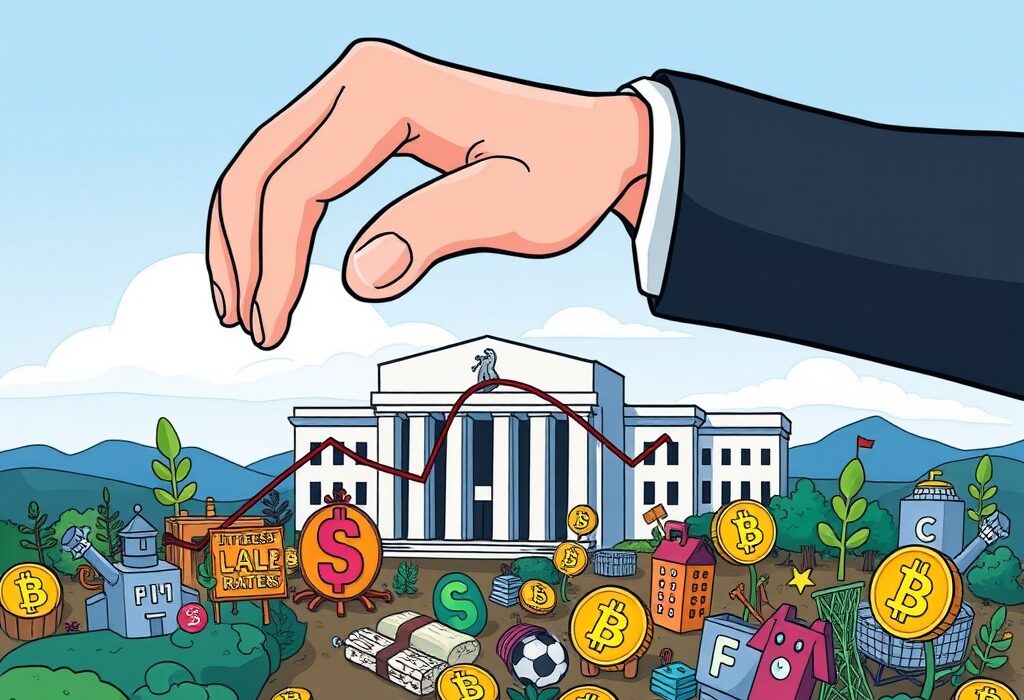 A cartoon illustrating the Federal Reserve's influence on economic trends, highlighting the impact of anticipated Fed rate cuts.